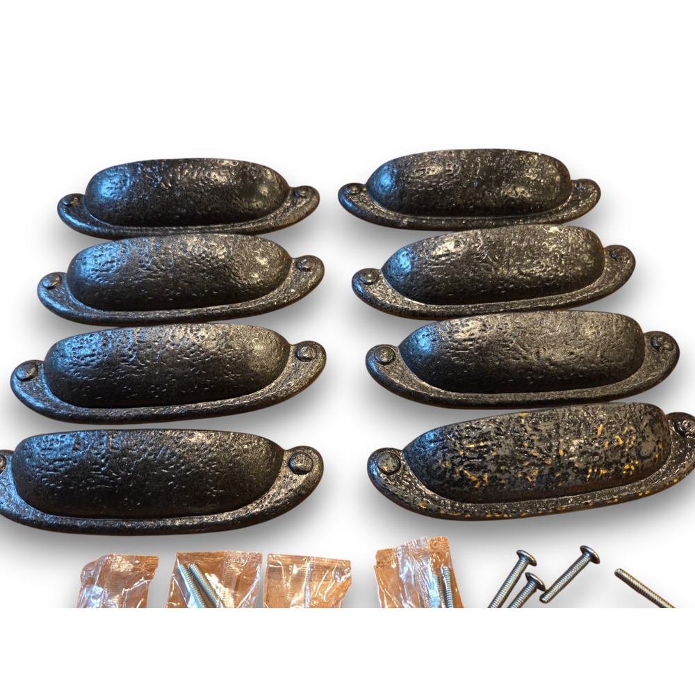 Set of 8 Hickory Hardware Black Iron Finish Cup Drawer Cabinet Pulls